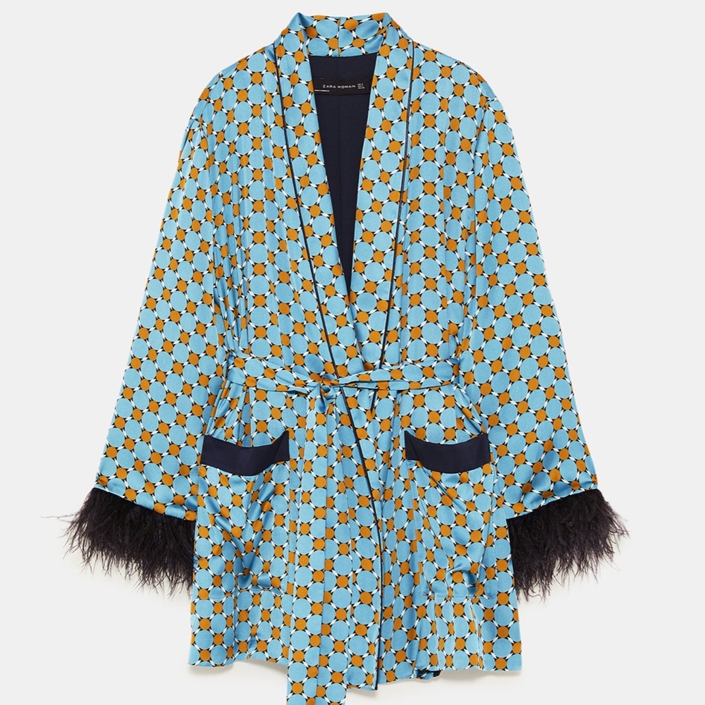 Zara Flowing blazer feather Retro Boho Kimono - Picture 2 of 8